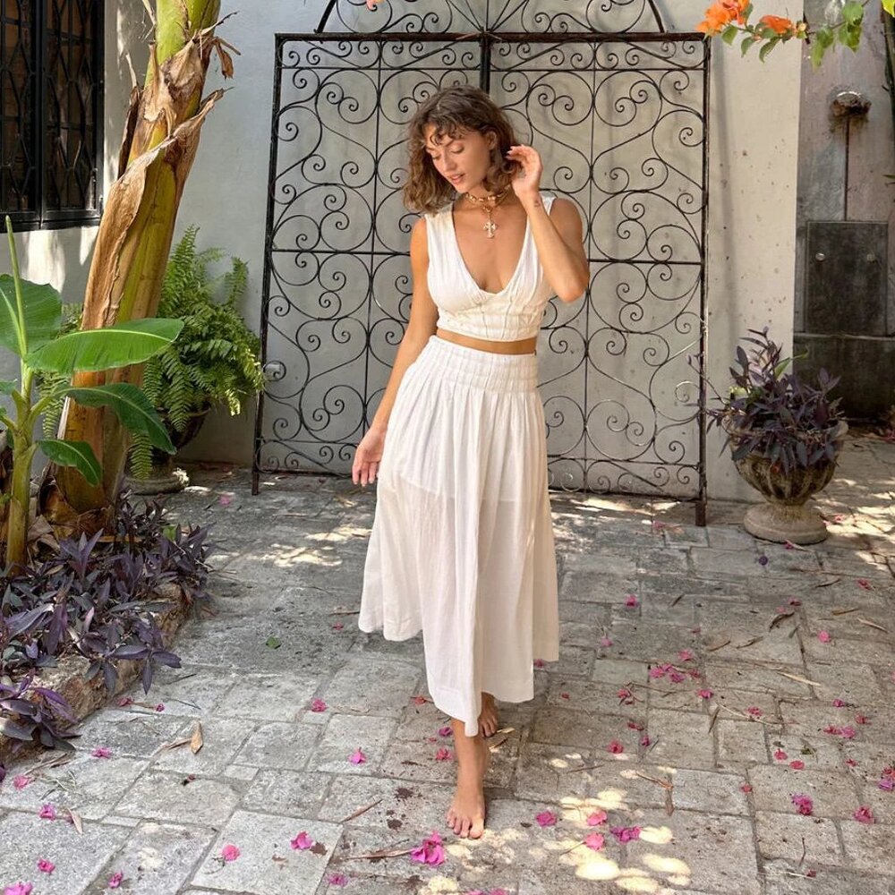 12th tribe MAXI SKIRT smocked COTTON white